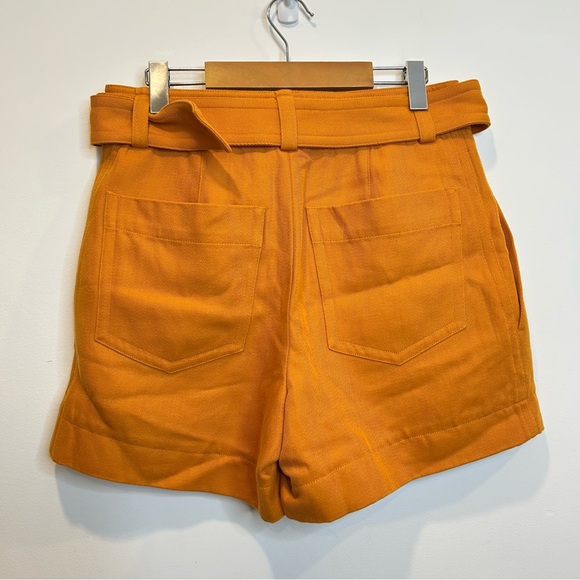 VINCE Belted Twill Linen-blend Short In Burnt Orange - Picture 9 of 12